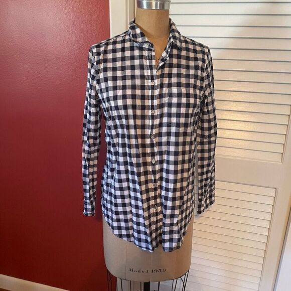 J CREW | boy fit navy white checkerboard button down shirt PS - Picture 2 of 6